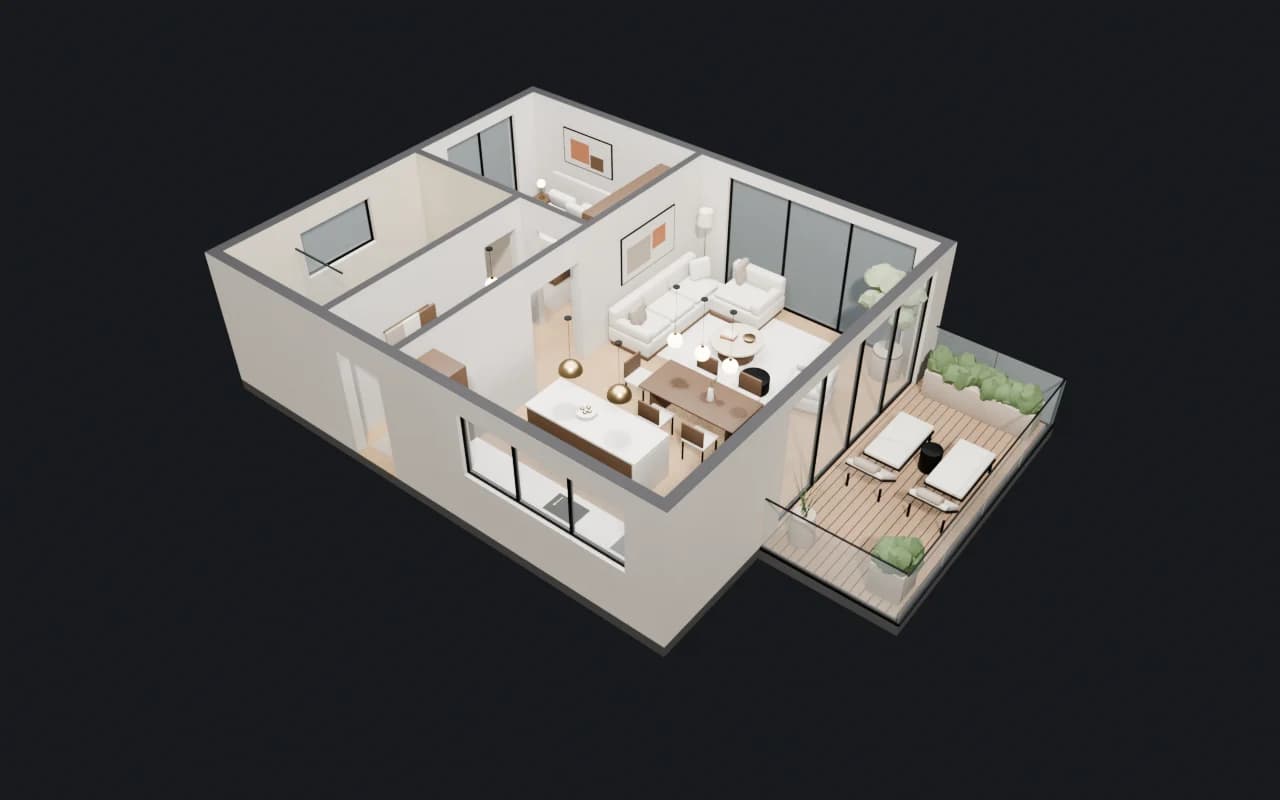 3D block-out model of an apartment